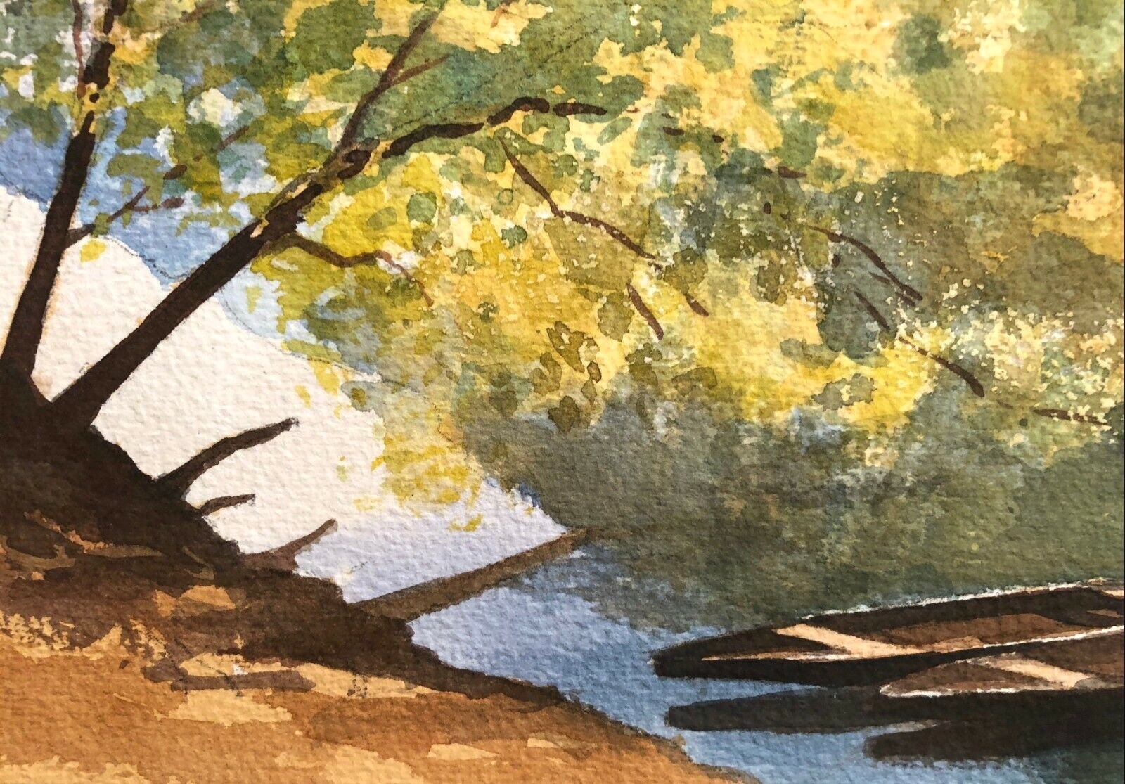 SIGNED IMPRESSIONIST BUCOLIC LANDSCAPE WITH WATER AND BOATS STUDY PAINTING