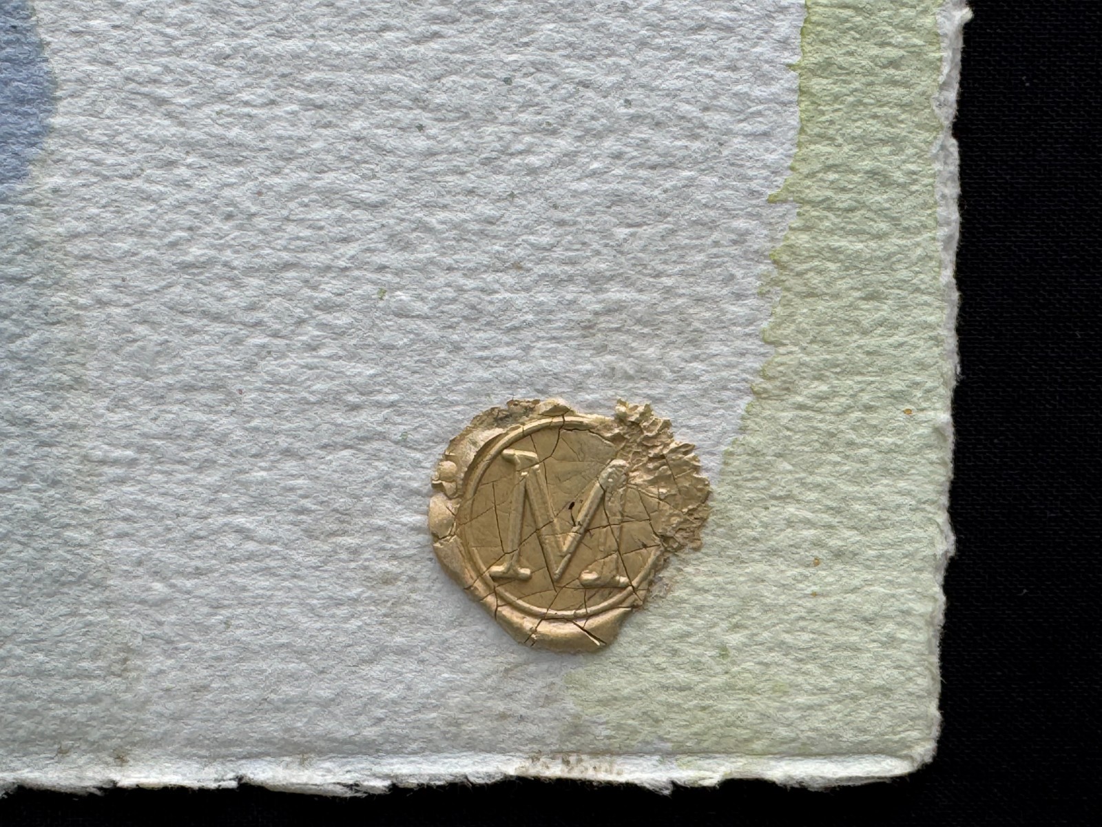 ORIGINAL ABSTRACT PAINTING SIGNED EMBOSSED M WAX SEAL MECHANICAL OP ART MODERN