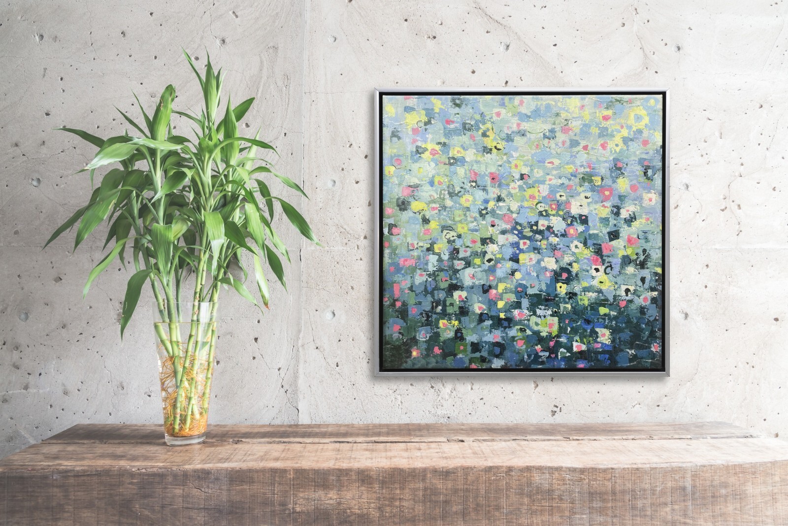 Hungryartist -Flowers Giclée abstract on Canvas 16×16 Framed