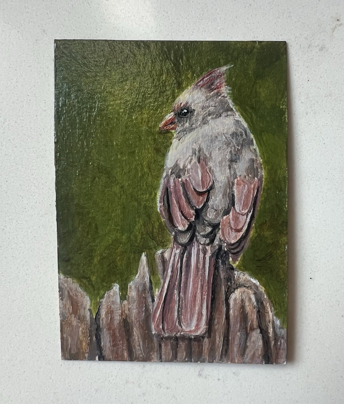 Hendrick Signed Original ACEO Realism Cardinal Bird Red Bird Painting Miniature