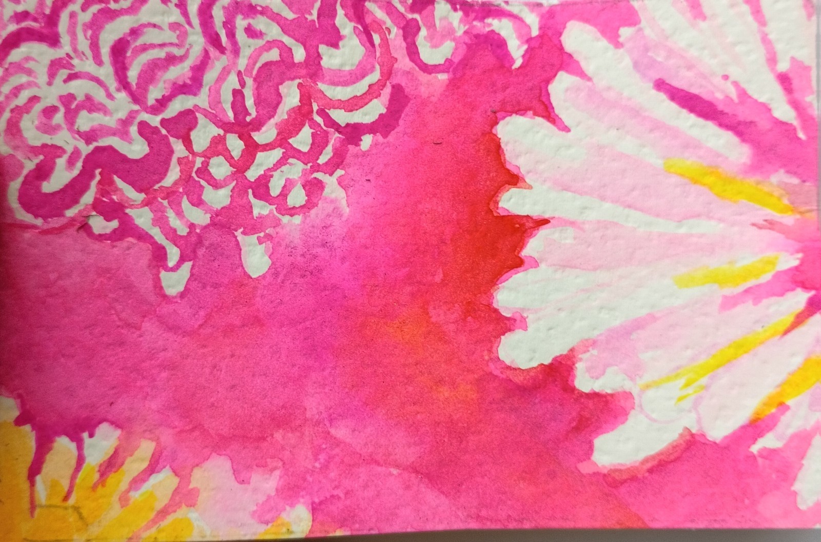 ACEO original painting, Art, Watercolor, Wild Flowers Mums And Daisies
