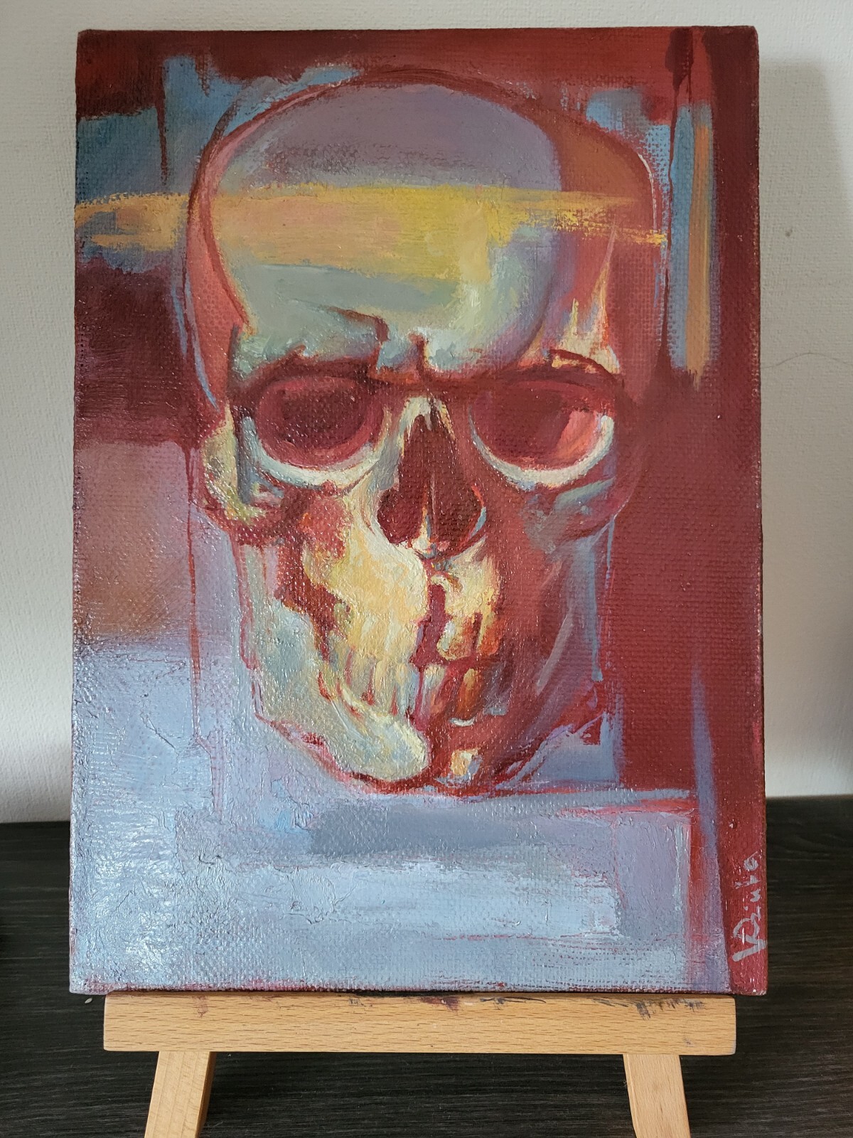 Human Skull Painting Oil Original Art Man Head Artwork Abstract Wall Art