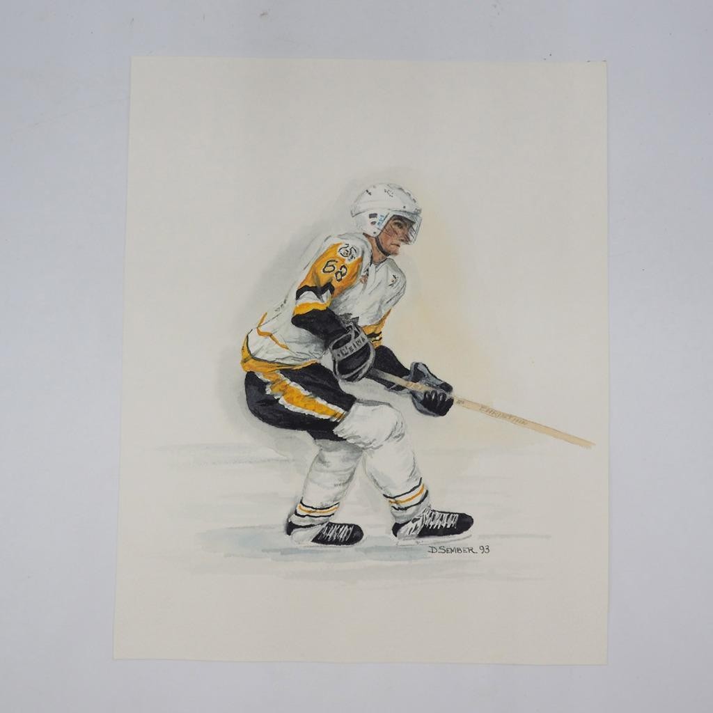 Watercolor Painting Drawing Jaromir Jagr Pittsburgh Penguins NHL Hockey 1993