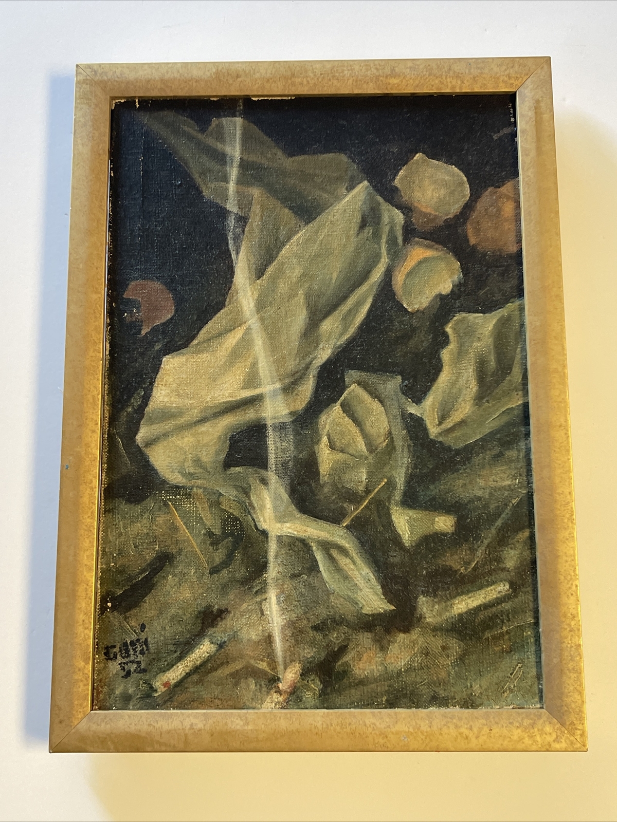 Mid Century Modern Painting Surrealism Modernism Still Life Cigarettes Eggs Old