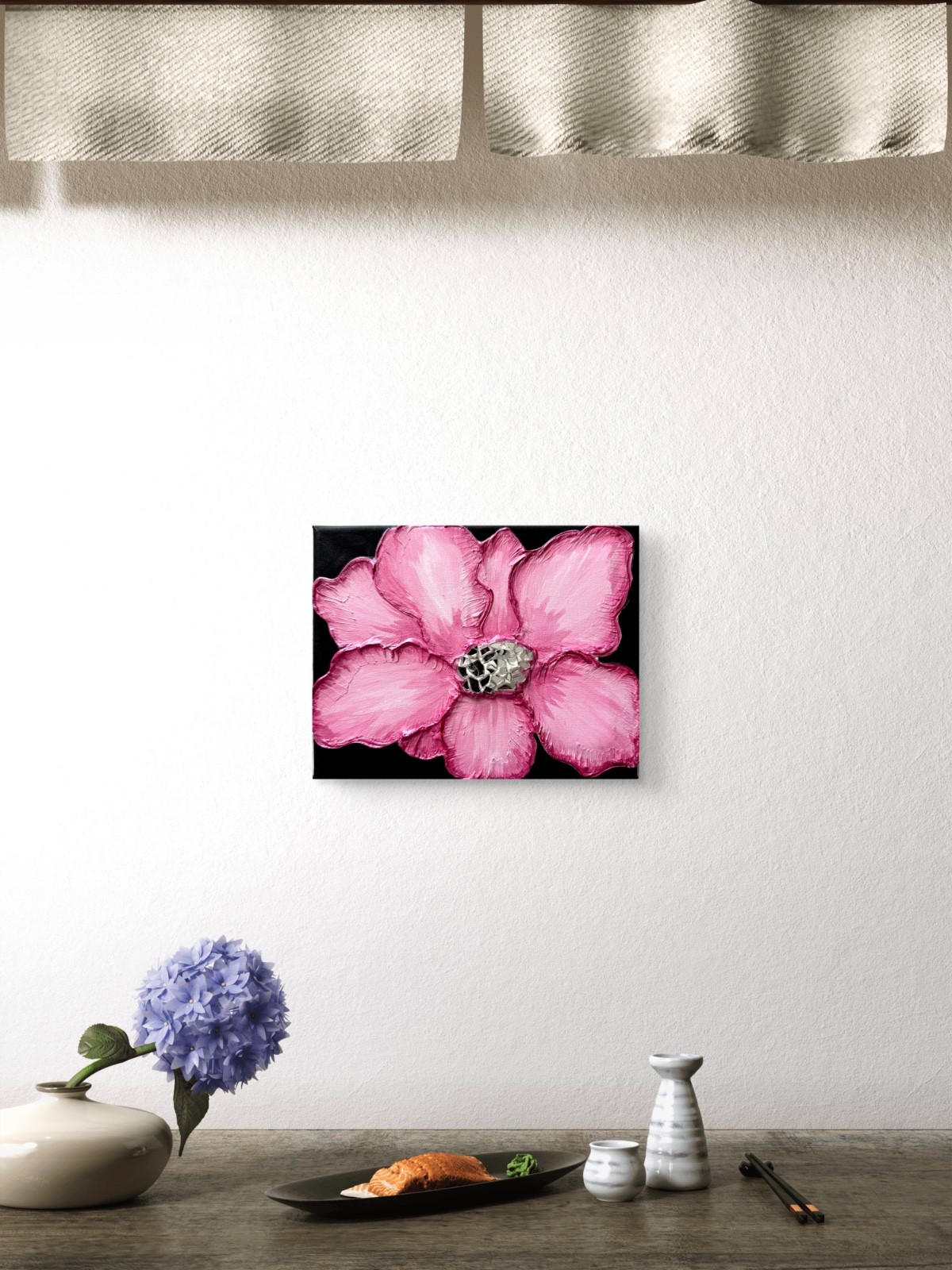 Original Pink Flower Painting 8×10 Mosaic Flower 3D Textured Impasto Art Wall