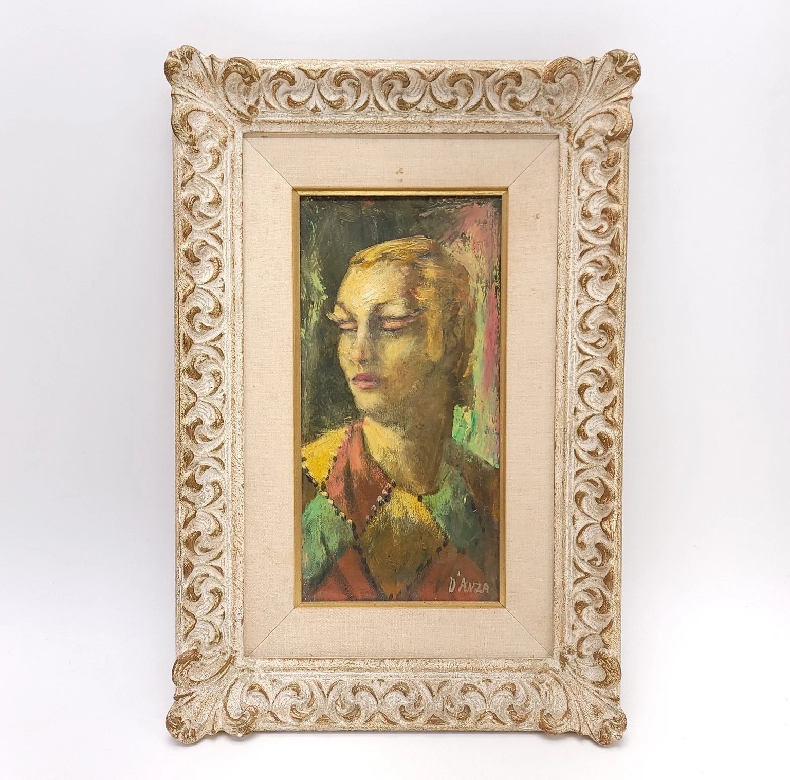 Oil Painting Jester Clown Artist D’Anza Victorian Frame Portrait Essence Love