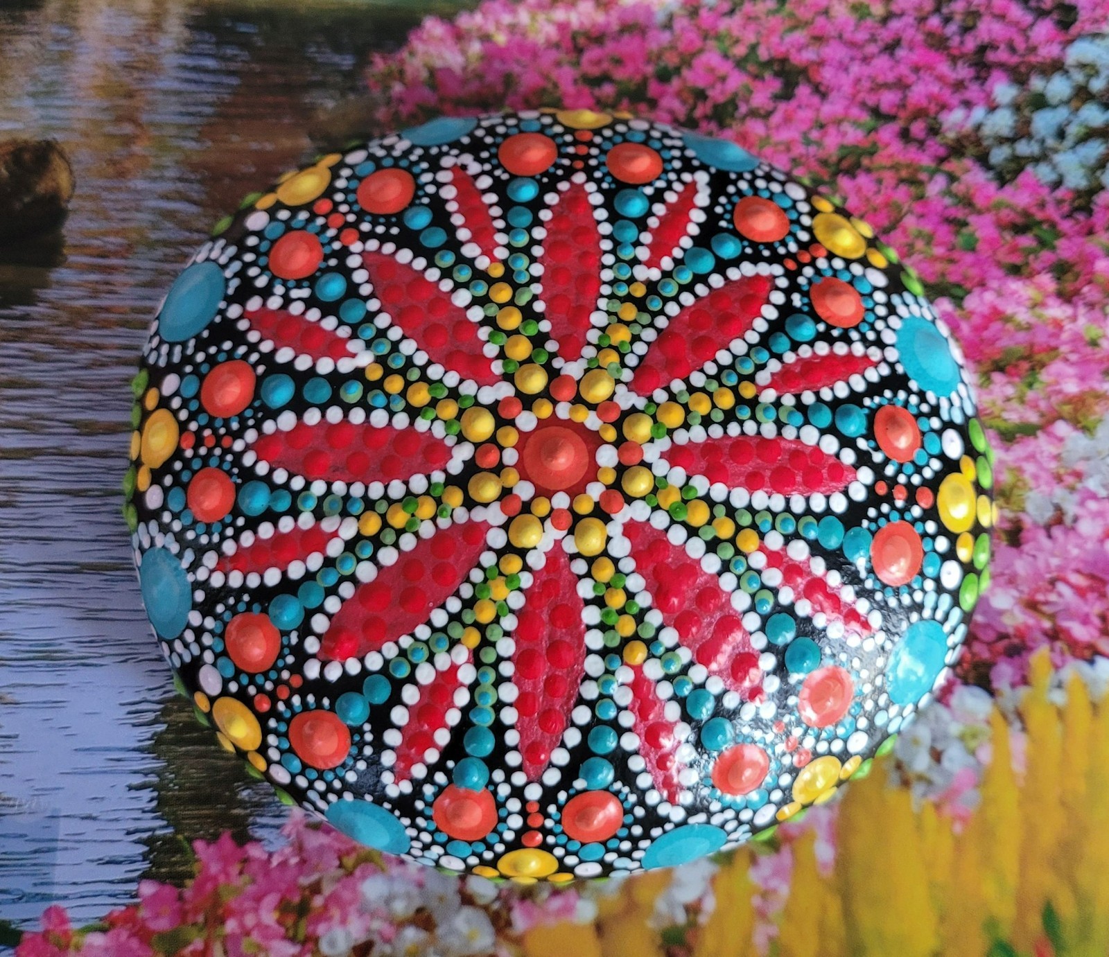 OOAK Hand Painted Dot Art Mandala Large River Stone Gift Paperweight Decoration