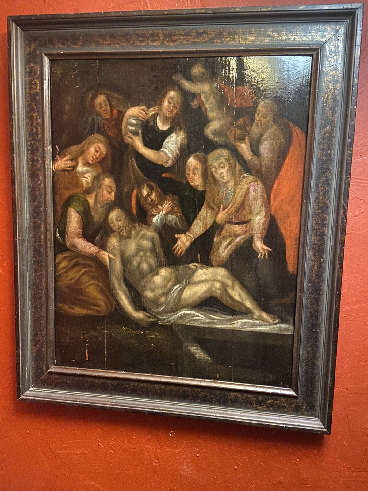 antique 17th century painting oil on wood panel religious German school Large