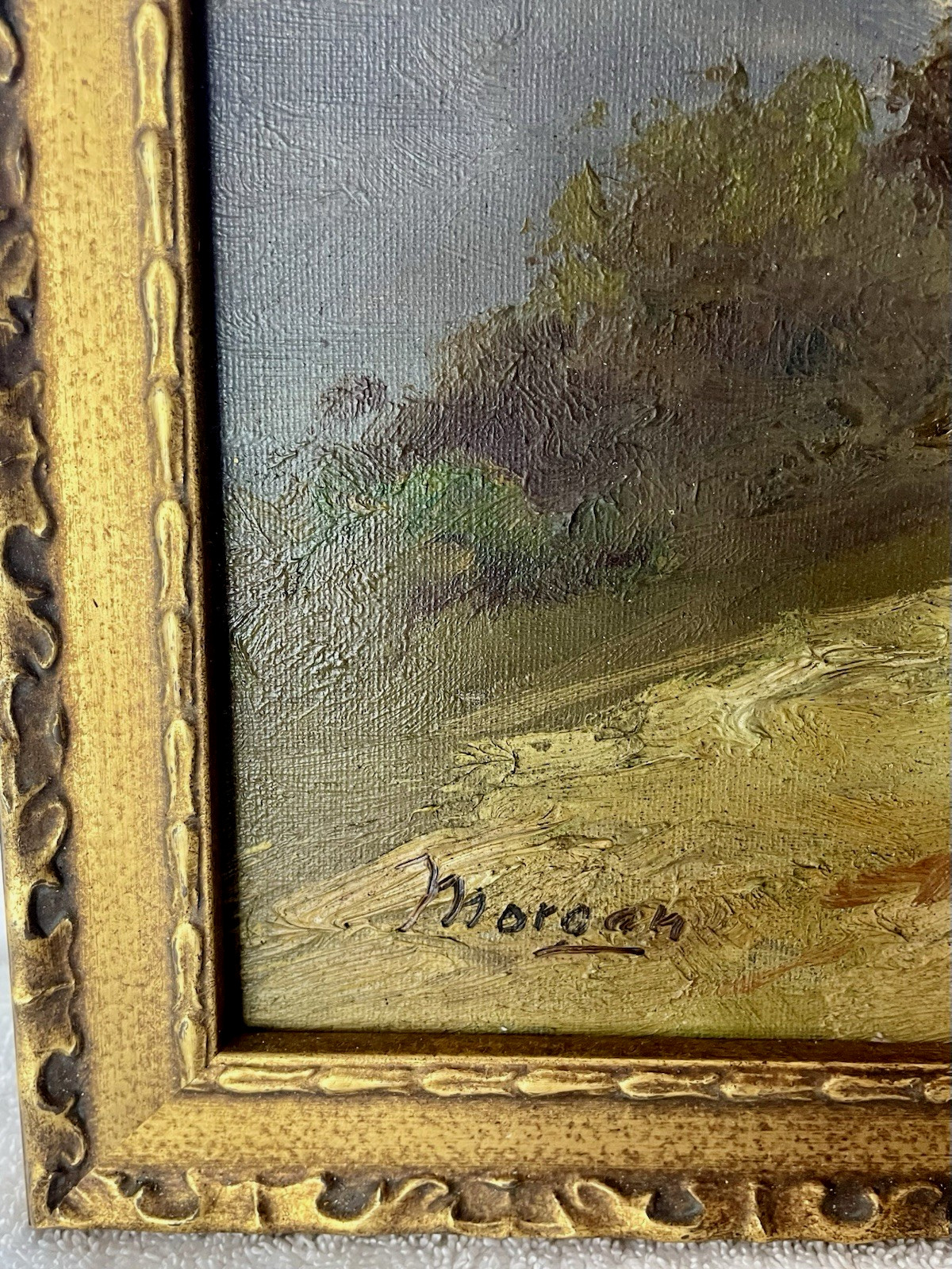 Antique Framed Oil on Canvas Art Painting Landscape Rural Home Mountains 16×20″