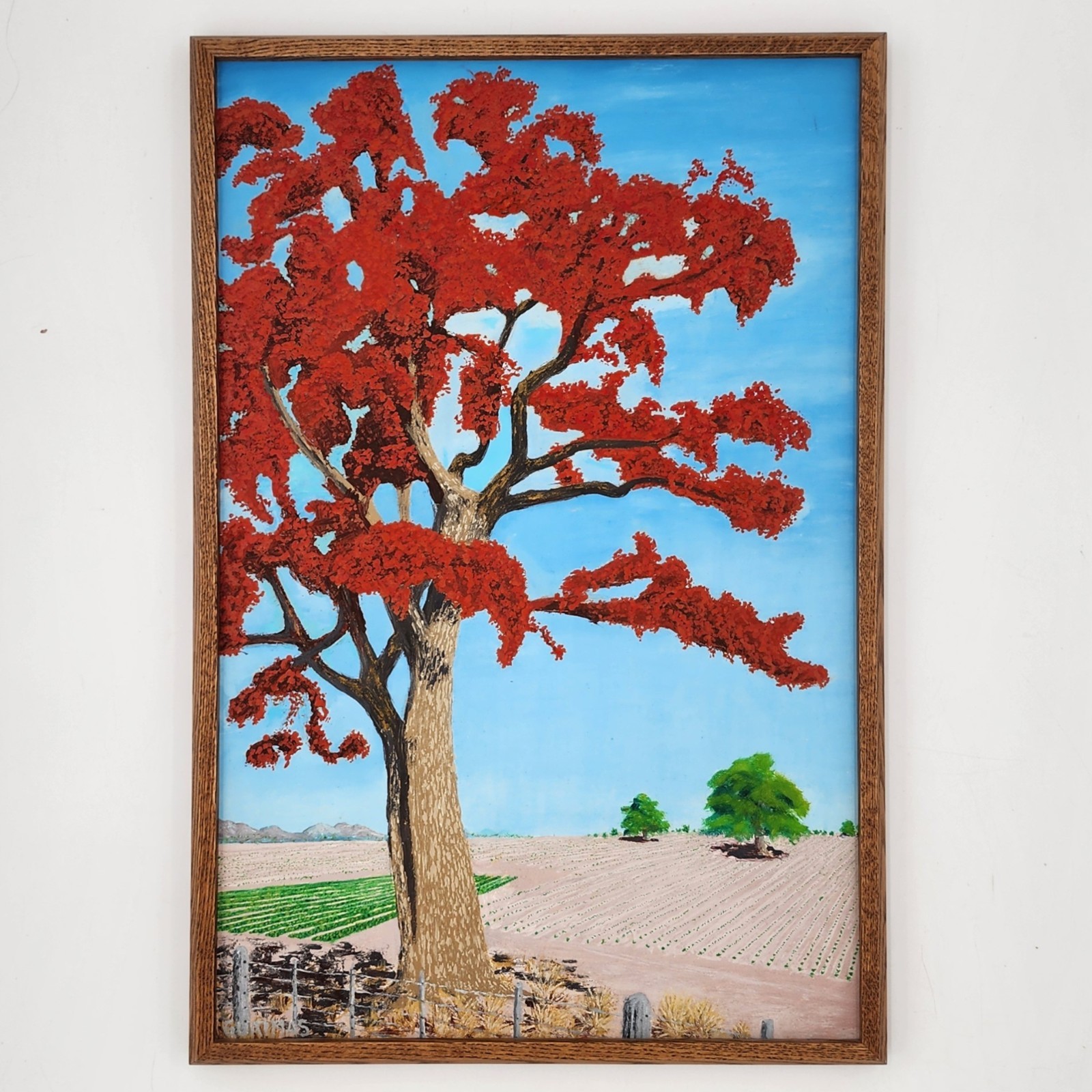 Florida Highwaymen Style Painting Royal Poinciana Flamboyant Tree Signed Guatmas