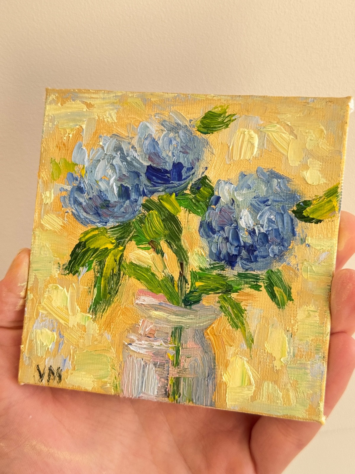Hydrangea Painting Floral Original Art Impasto Oil Canvas Flower Still Life