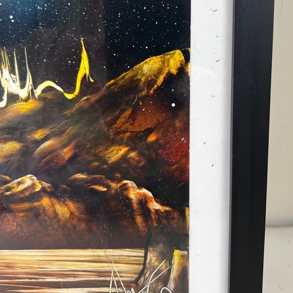 Y2K Vintage Framed Sci-Fi Outer Space Art Print Planets Stars Celestial Painting