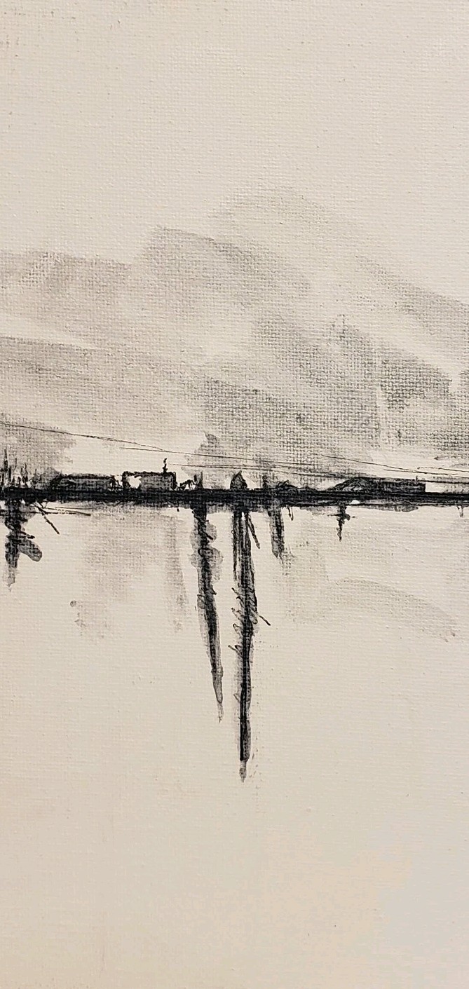 No.664 Original Abstract Minimal Landscape Drawing On Canvas By K.A.Davis