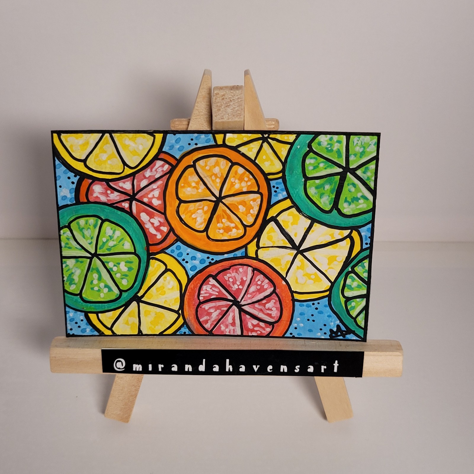 ACEO Original Painting, Orange Lemon Lime Slices, Water Color Painting Signed