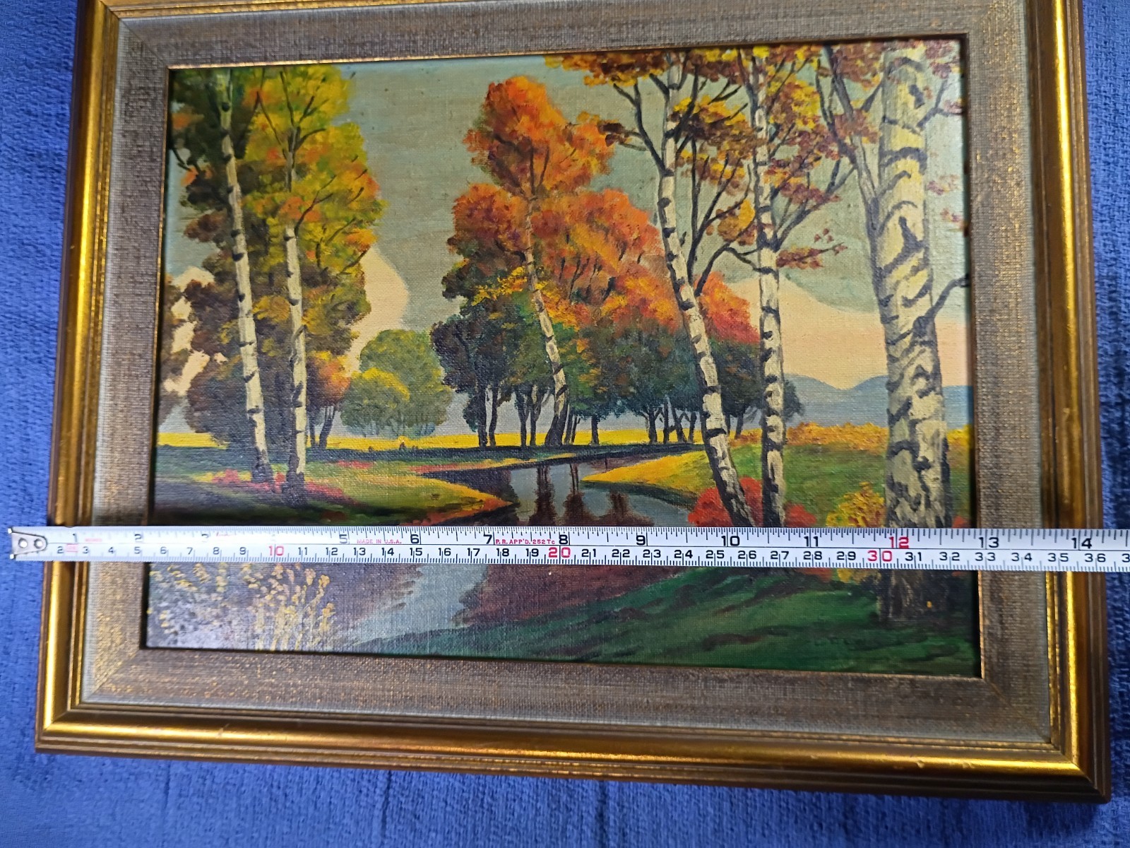 Framed Oil Painting On Board – Stream w/ Trees & Landscape 14.5”x11.5”