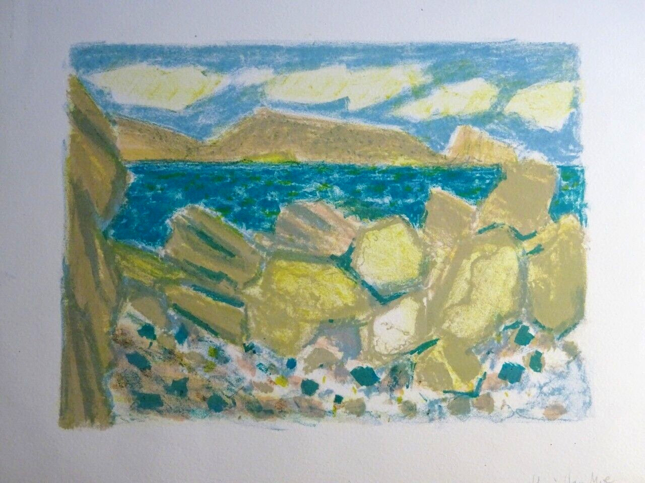Henri VAN MOE (Rome 1930-1989) RARE LITHO LANDSCAPE MARINE ROCKS PROVENCE 1970
