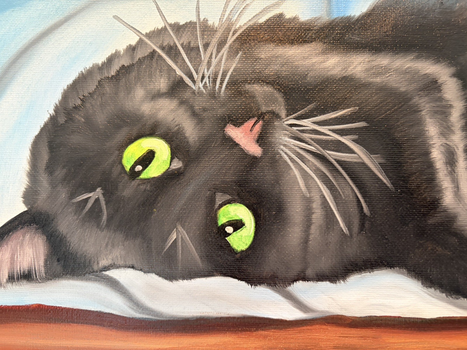 Original oil painting 11 x 14 inches beautiful colorful black cat
