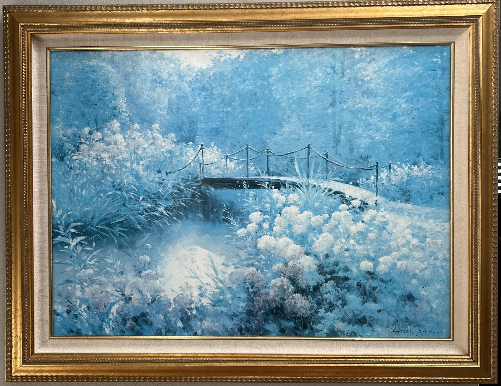 Charles Zhan Original Large Oil Painting On Canvas Signed Floral Landscape Art