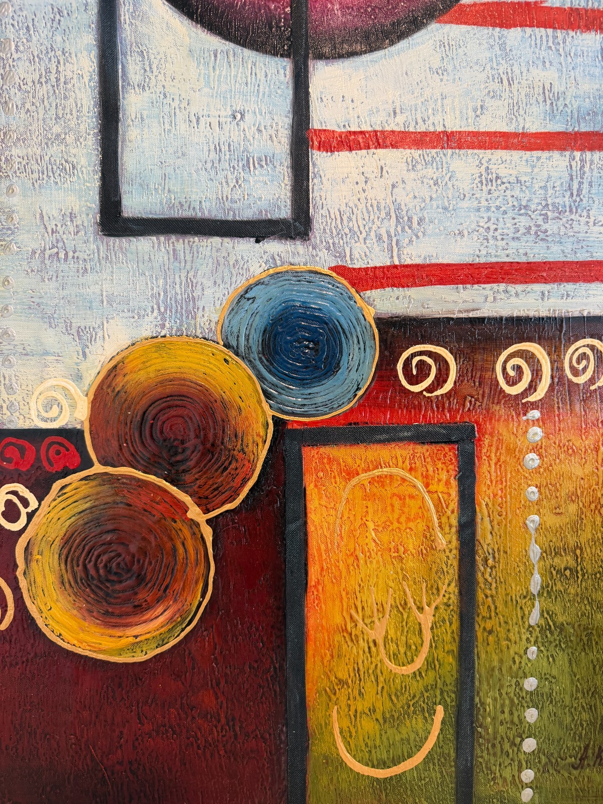 Alena Kalen Modern Geometric Original Abstract Oil Painting «Inner Smile” COA