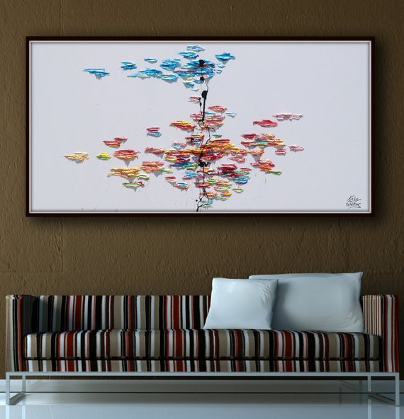 Abstract painting 67″ SKY & EARTH – Large, oil on Canvas, thick paint, Modern
