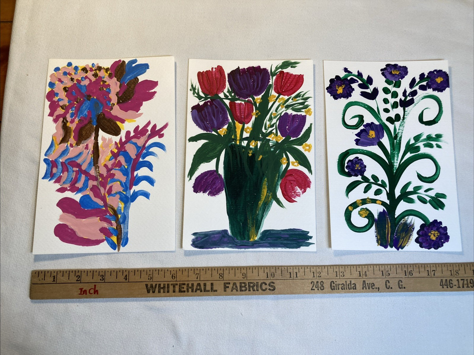 Lot of 3 Original Painting Wall Art Flowers Still Life Tulip Purple Red
