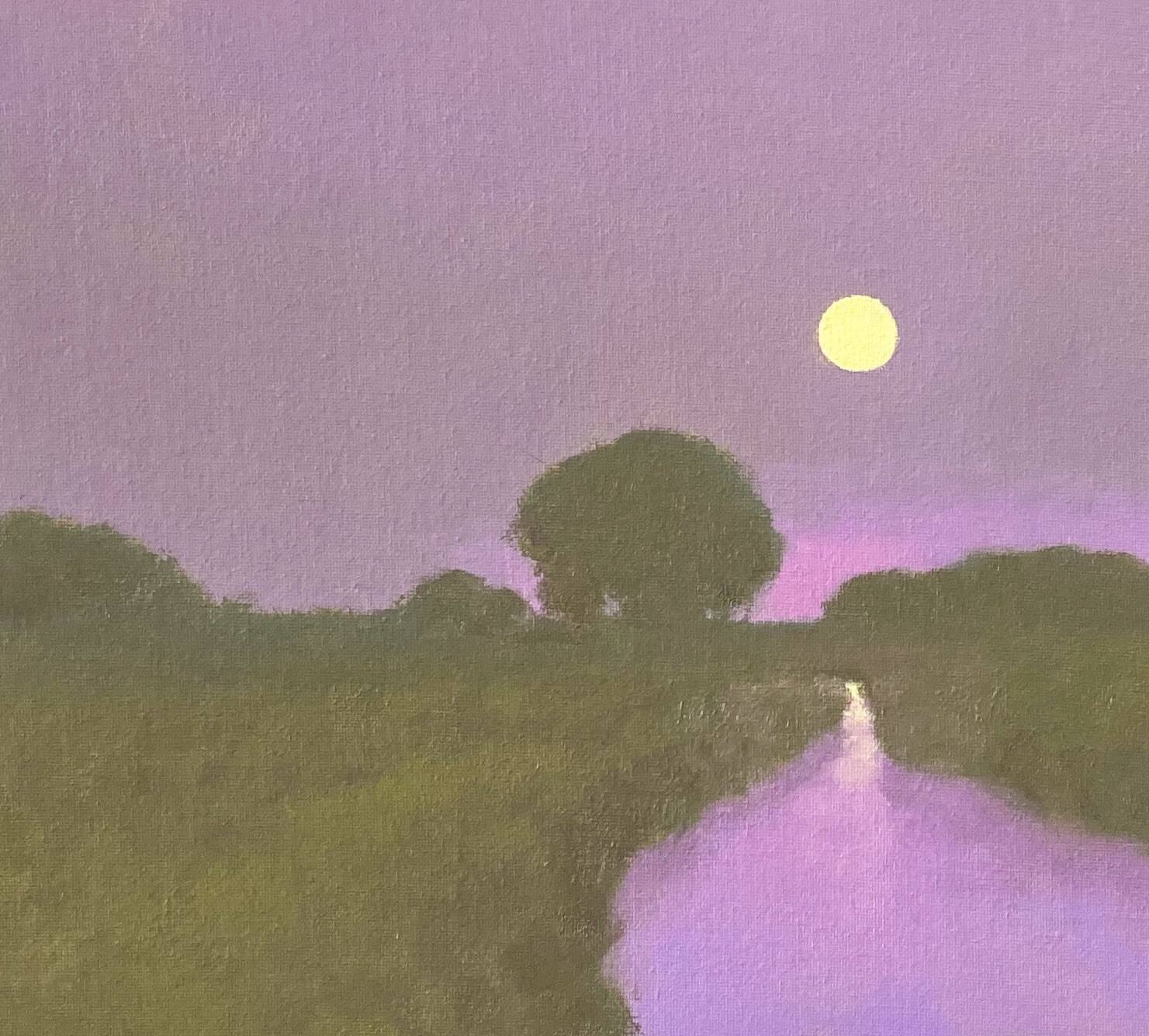 Large Full moon River Impressionism Art Oil Painting Tonalism Color Landscape