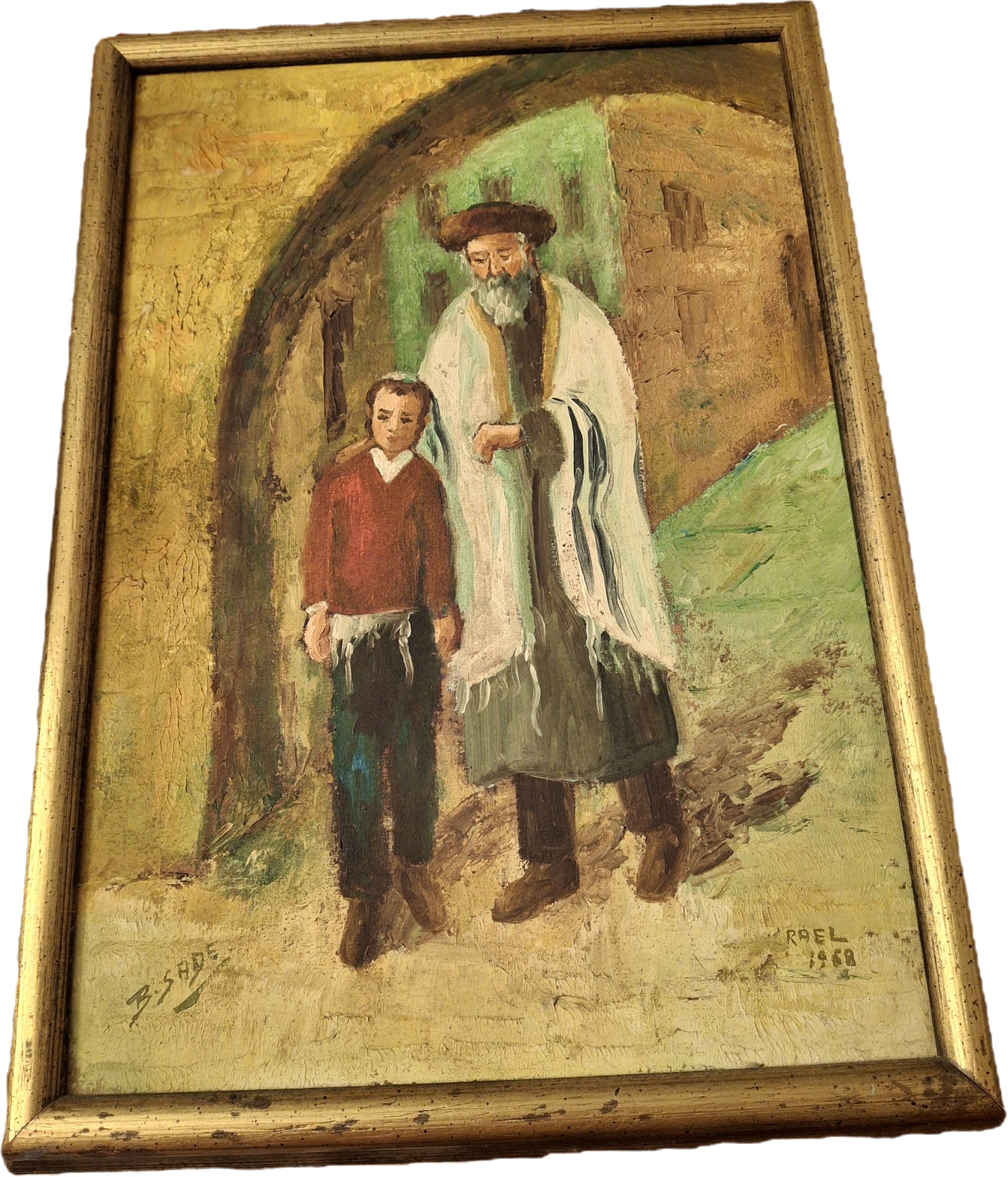 Original 1968 B. Sade Israeli Oil Painting – Jerusalem Old City Scene – Signed