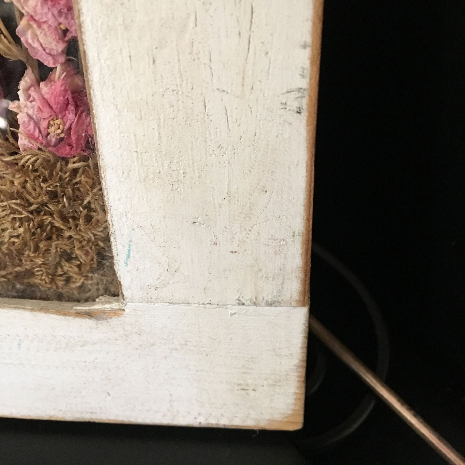 Shabby Chic 16” x 9.5” x 0.75” Wood Pressed Flowers Wall Art Rustic White Vintag