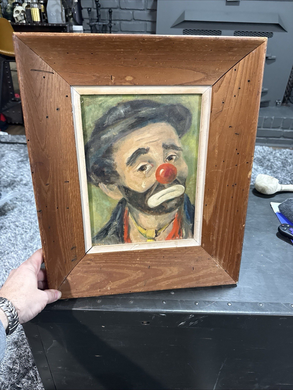 Sad Clown Painting Wood Frame