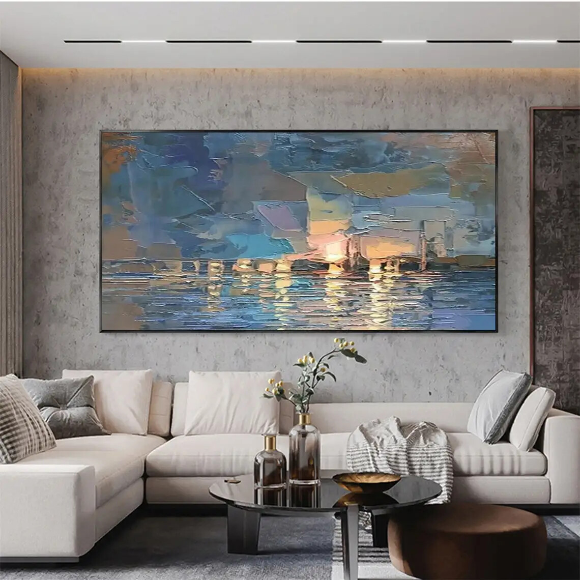 Sailboat Seascape Oil Painting on Wall Art Blue Ocean Landscape Room Decor