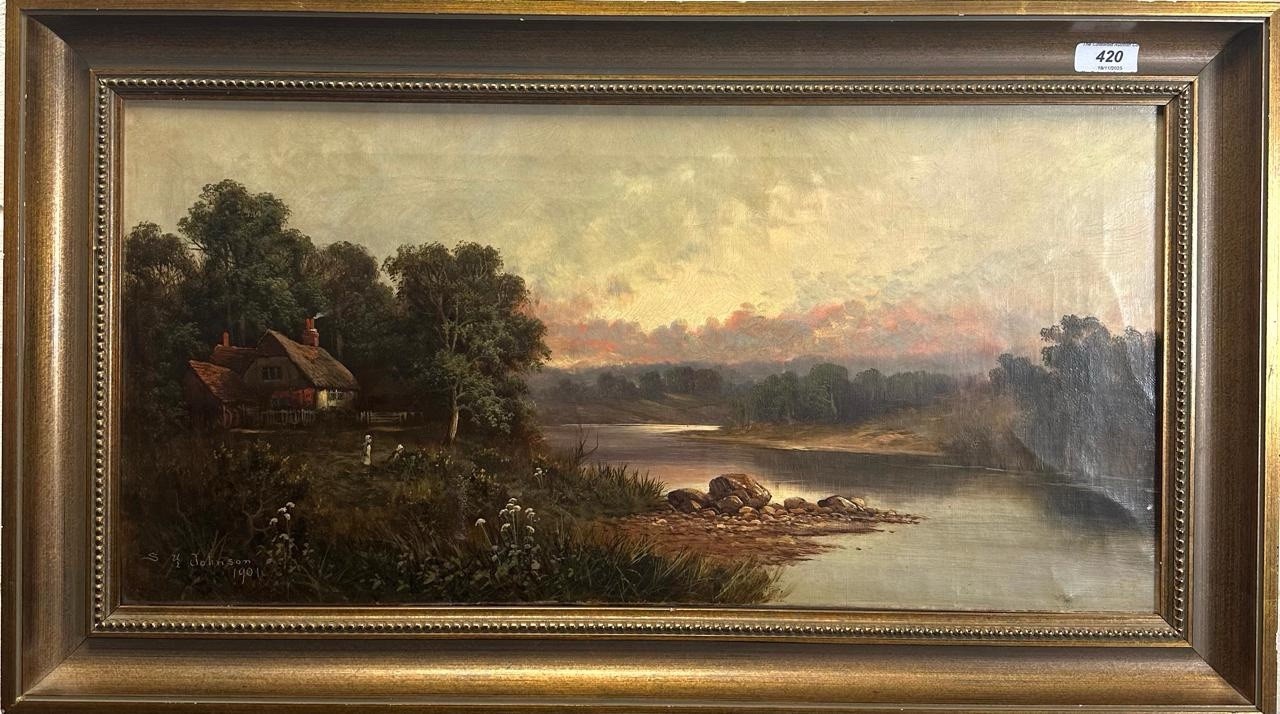 Sydney Yates Johnson ( 19TH Cen-ry): Cottage In River Landscape , Signed 1901