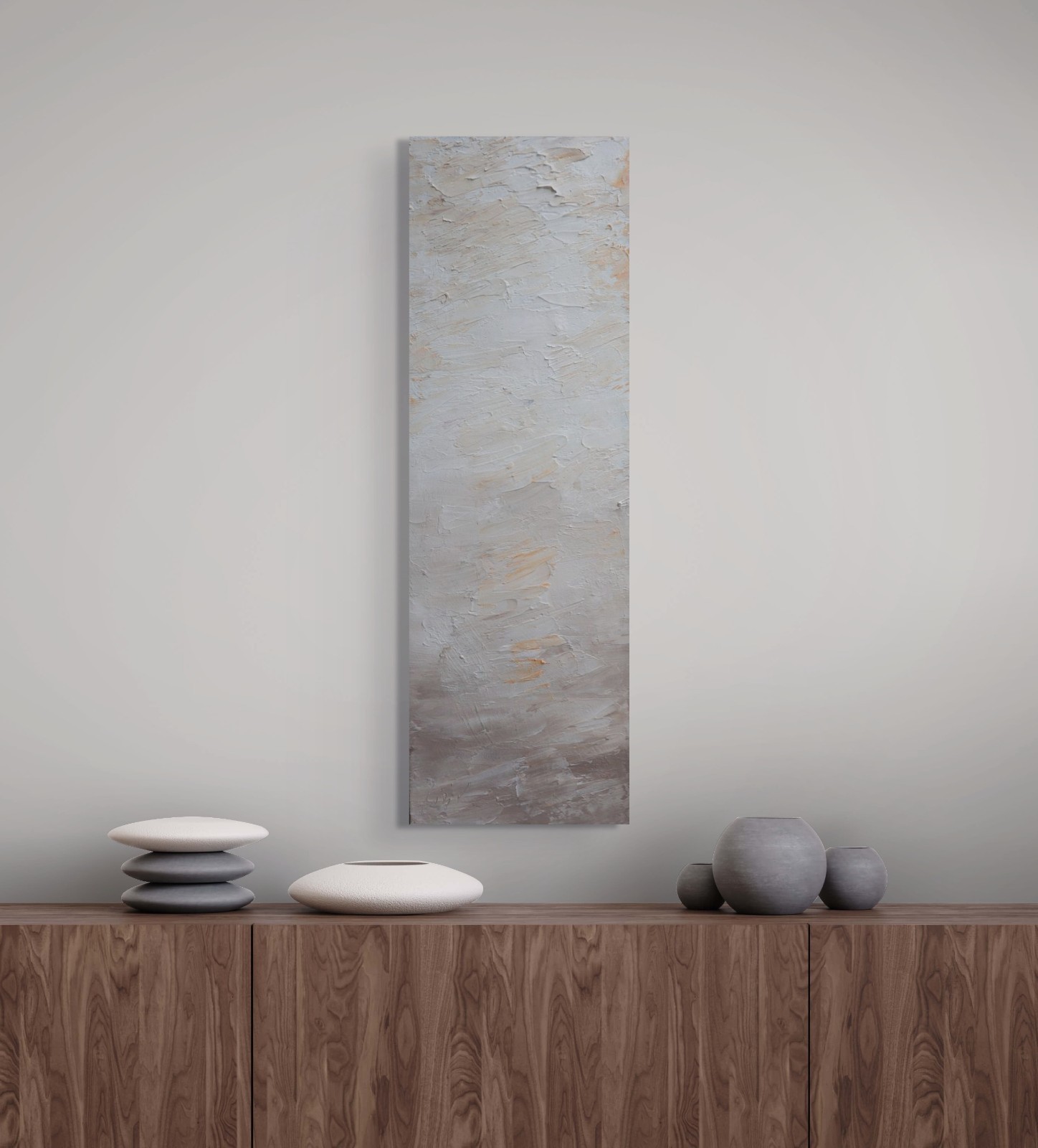 Tranquility Moments, Neutral Textured Abstract Painting 10×30, Japandi Wall Art