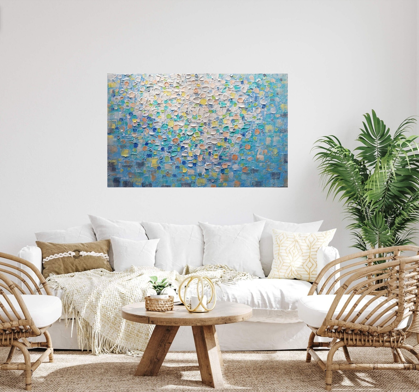 Large Textured Abstract Painting 48×30 Misty Coastal Ocean Water Art Original