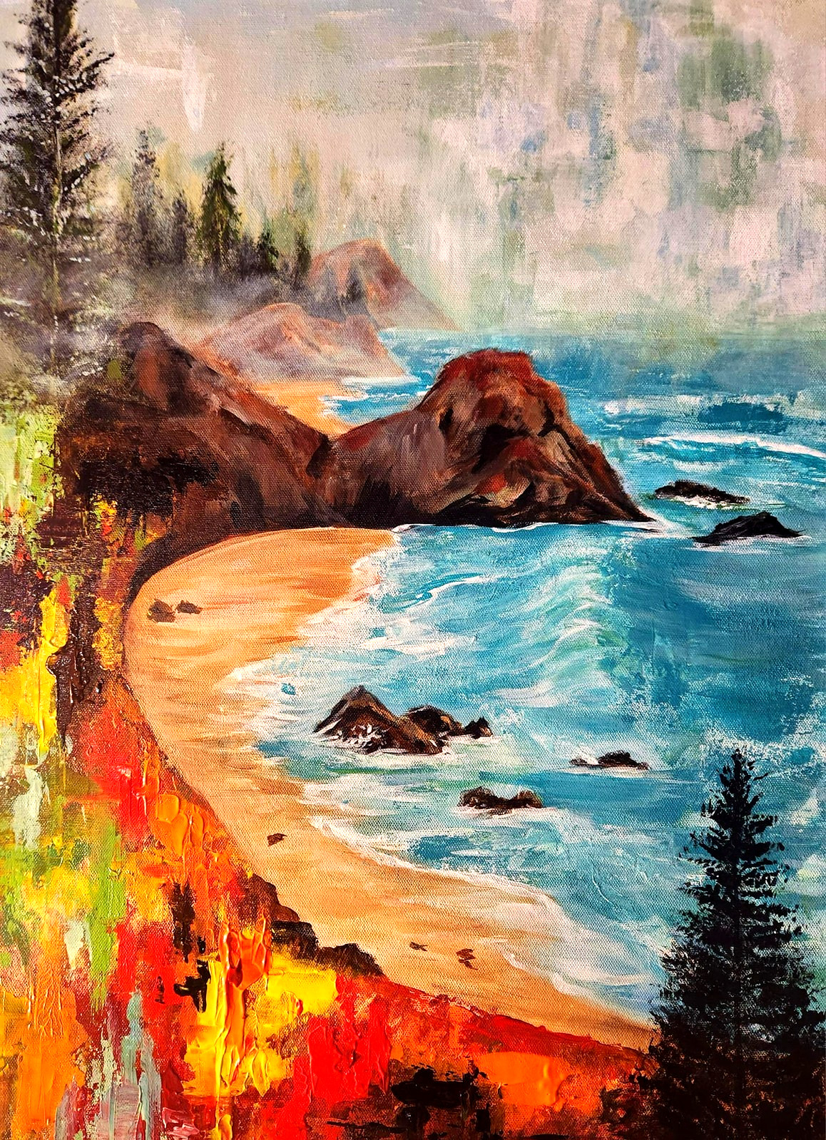 Pacific Northwest Coastal Painting 18×24 Original Acrylic and Oil Ocean Art