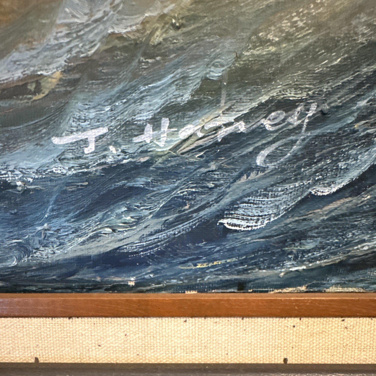 T. Watney Signed Framed Realism Ship Seascape Canvas Painting, Medium