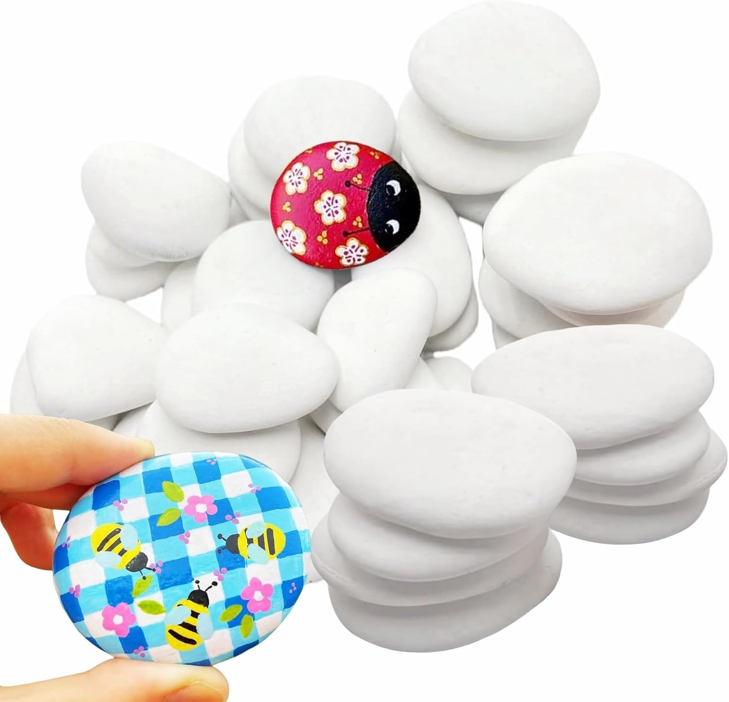 32PCS White Rocks for Painting, Medium & Small Rocks to Paint, Flat Painting Roc