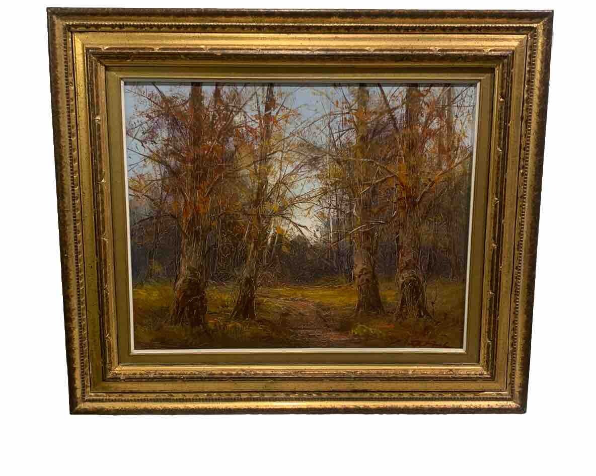 VTG Impressionistic Tree Landscape OOC Oil Canvas 23”x27” (16×20) Signed Framed