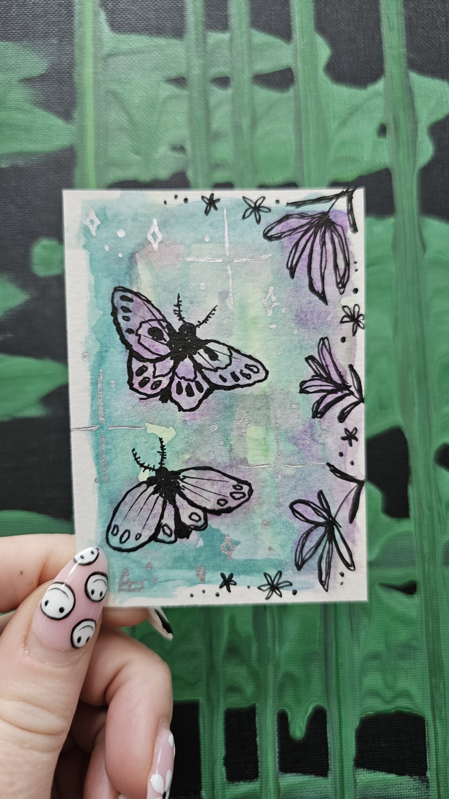 ACEO Purple Moth Exercise 2.5×3.5 Mixed Media Original Ashley Dean Art