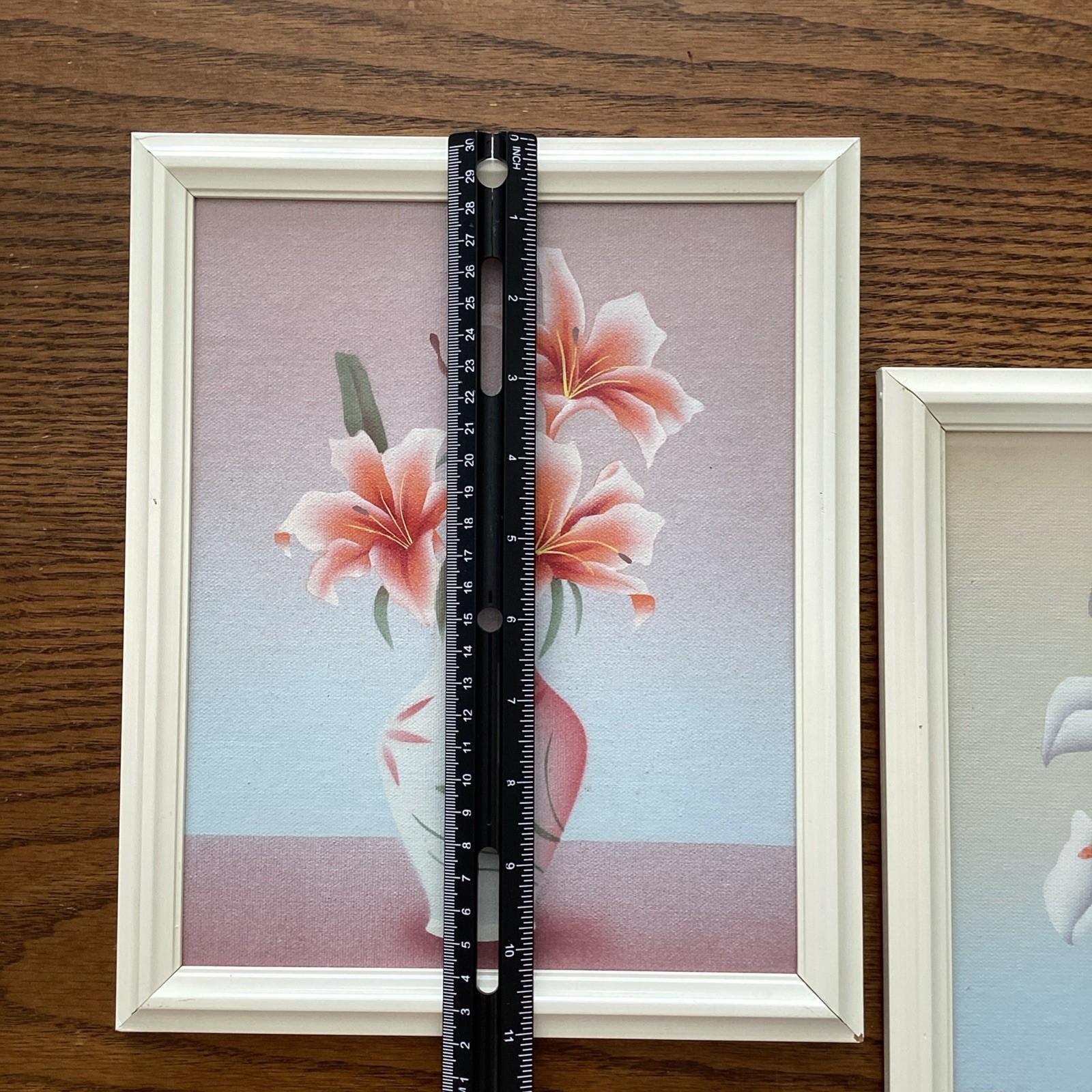 2 Vintage Framed Art Floral Still Life Painting Tiger & Peace Lily Set of 2