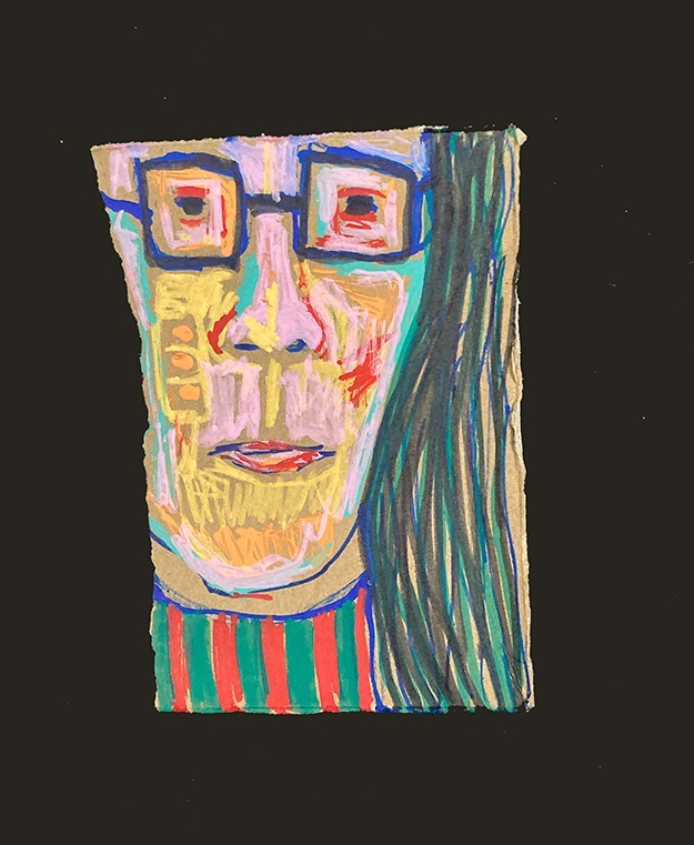 Portrait Painting Nerdy Woman Glasses Expressive Naive Outsider Art Beezie