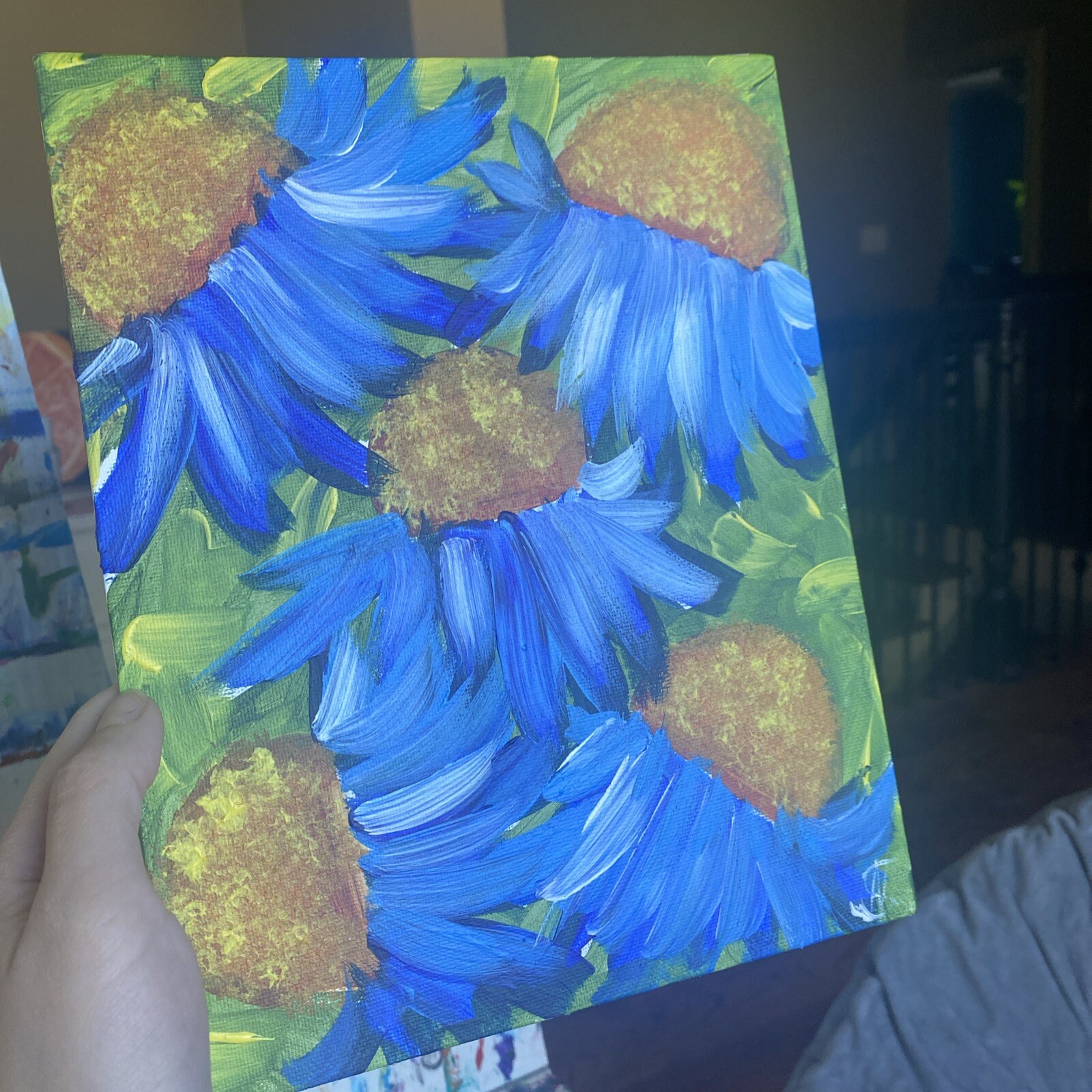 paintings on canvas Panel original 8/10, gift, Abstract Flowers,coneflower
