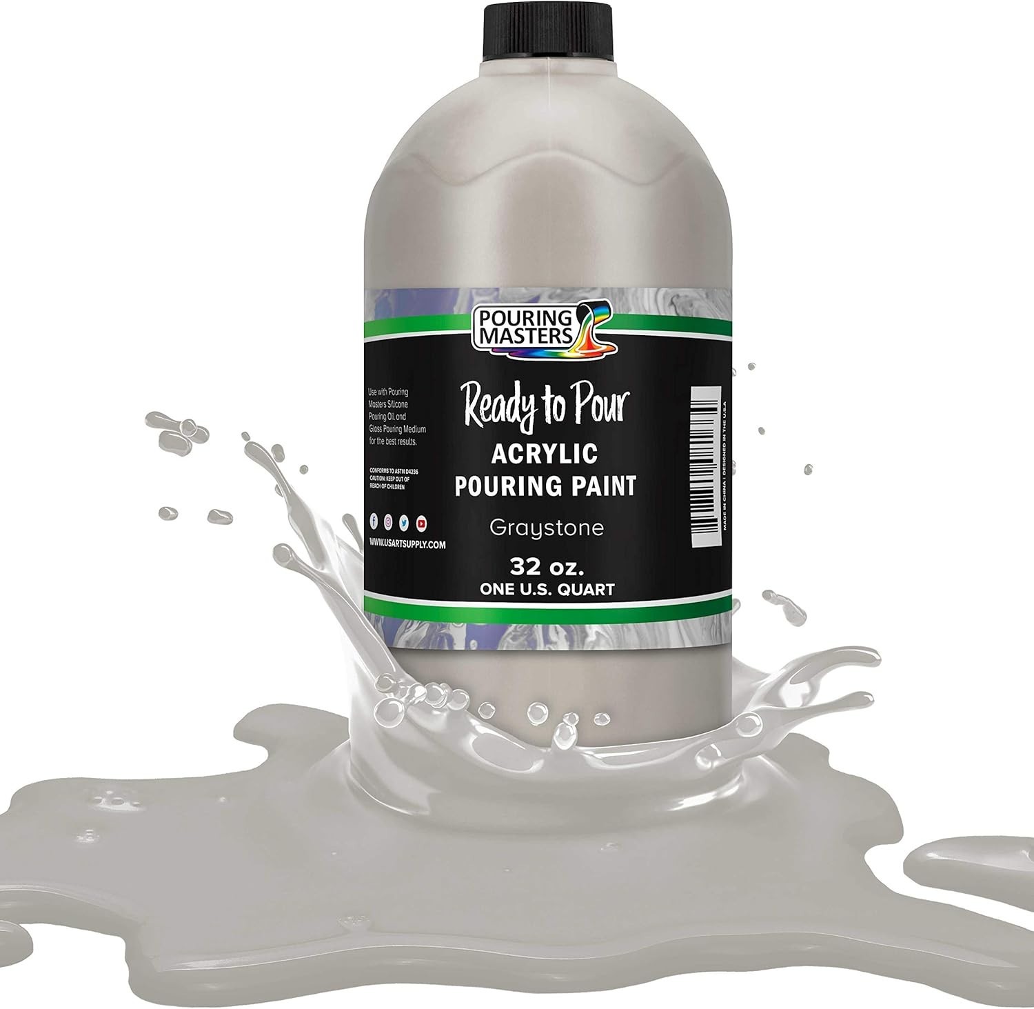 32oz Graystone Ready to Pour Acrylic Paint – Fast-Drying for Canvas