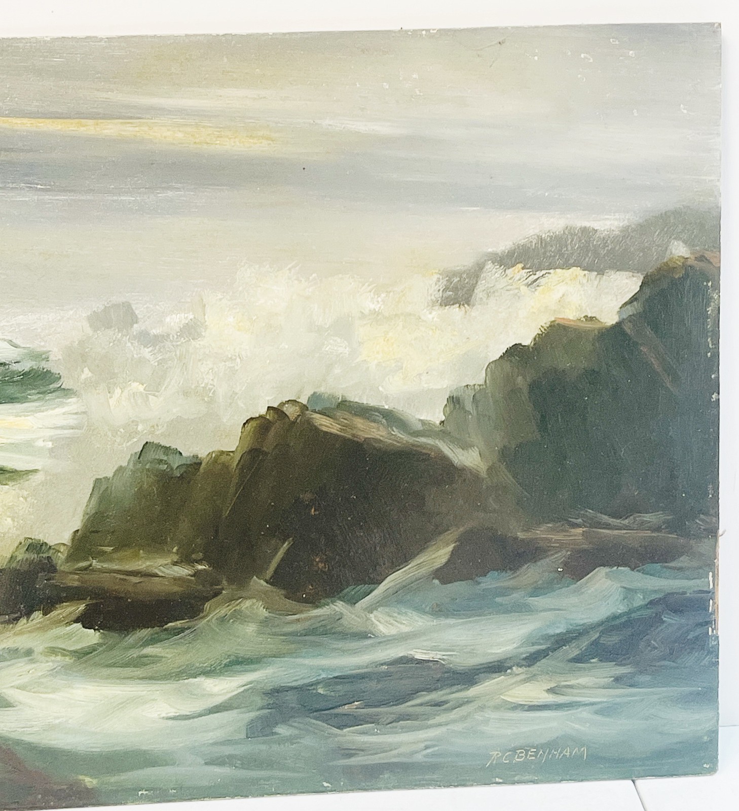 Robert C. Benham Oil on Masonite Seascape 20×12 Signed Cape Ann Surf