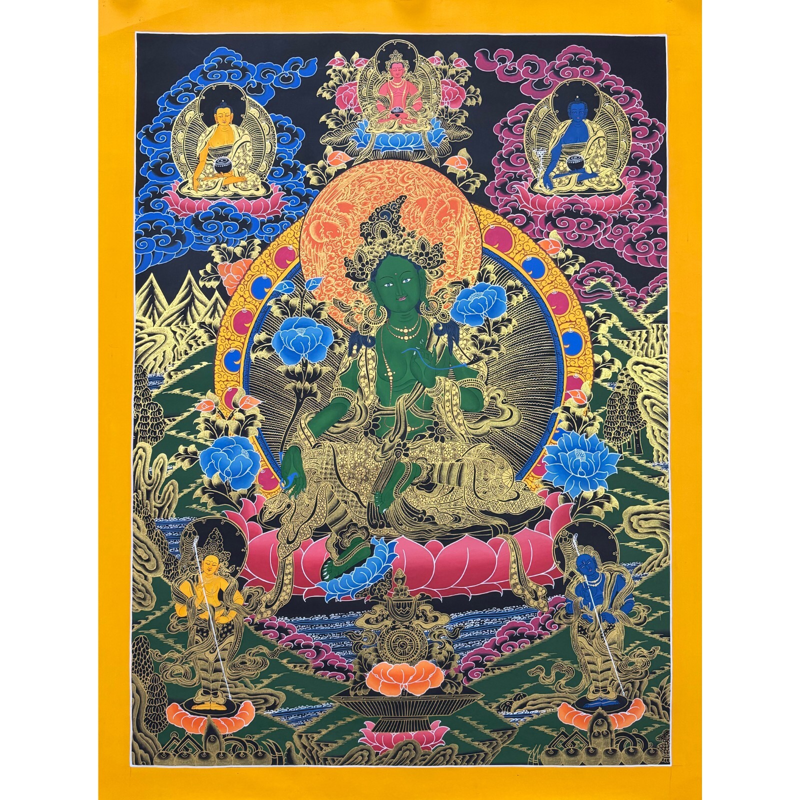 109cmx81cm Green Tara Thangka, Blessed Dholma, Mother of Protection
