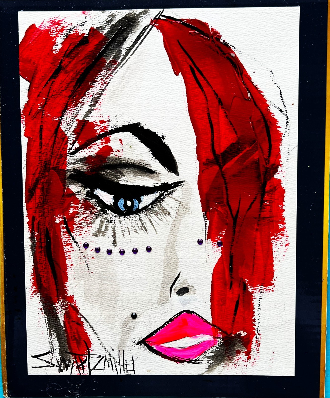 FREE SHIPPING PRETTY LADY PAINTING POP ART Recycled UNIQUE Original SWARTZMILLER