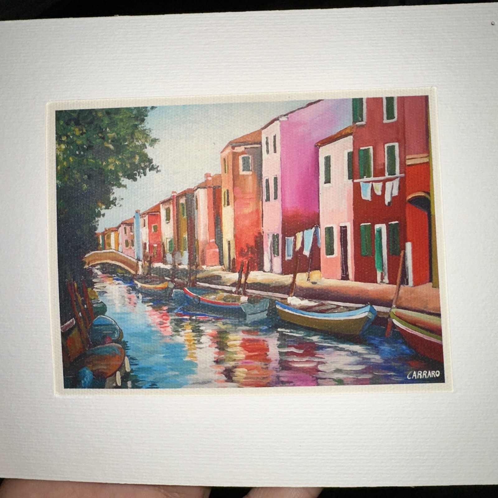 VINTAGE * SIGNED * Mario Carraro Watercolor Painting * Burano Venice Italy