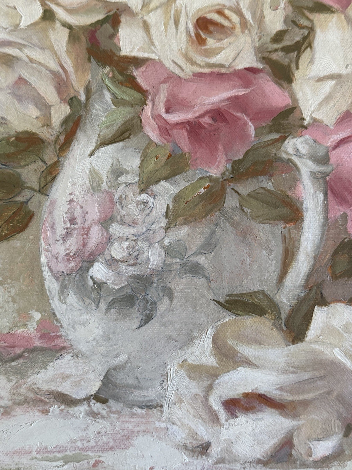 SHABBY CHIC ROSES IMPRESSIONIST Original Oil Signed LISTED Artist James E Buck