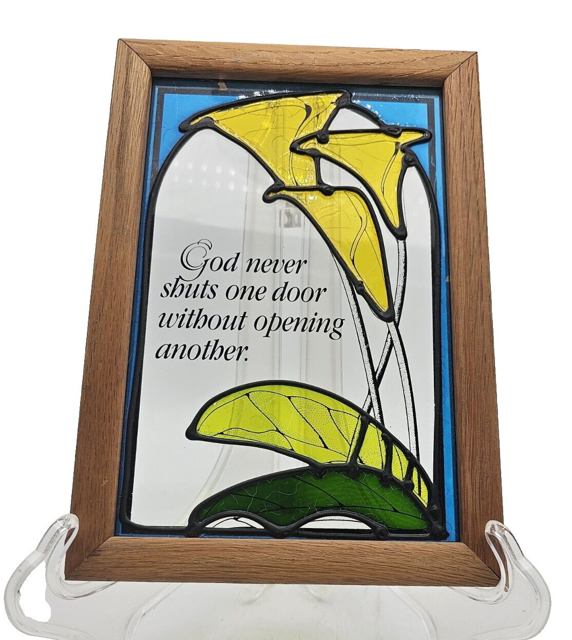 Vintage Stain Glass Framed Painted Calla Lily Flower Inspirational Wall Art
