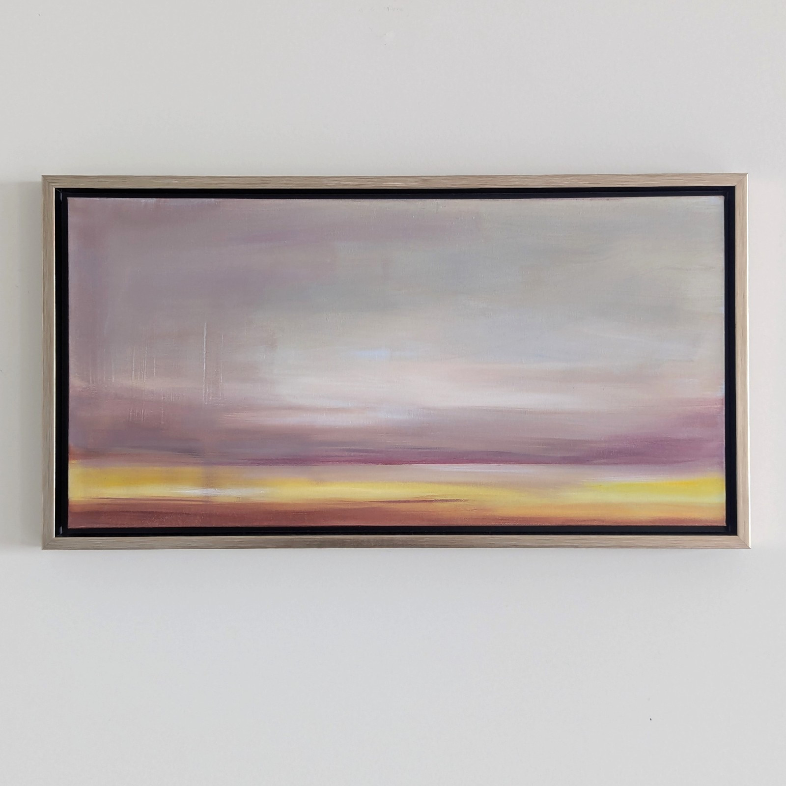 Original Ocean Painting on Canvas: Framed Moody Coastal Art (24×12) Hand Painted