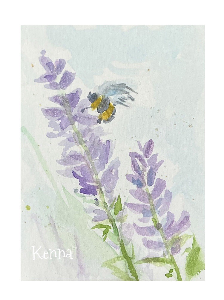 Aceo Painting By Kenna Lavender & Bee Art 2.5” X 3.5” Signed Original